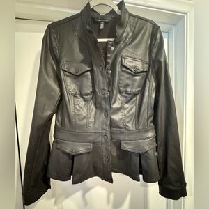 White House Black Market Coated Denim Peplum Jacket